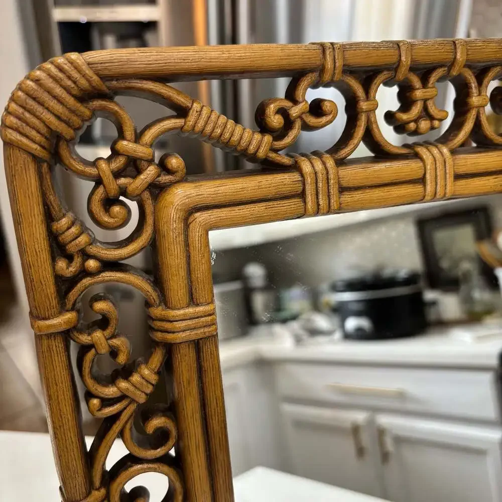 Vintage Syroco Faux Bamboo and Rattan Wall Mirror Set of 2